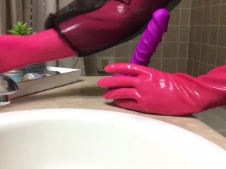 Latex Crossdresser Plays Everywhere Yourself With An Increment Of Anal Toys